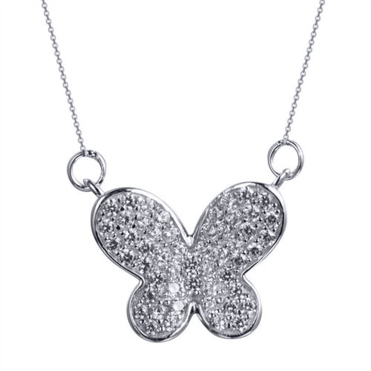 Silver Round CZ Rounded Cute Butterfly Clipart Pendant Necklace - ANC088