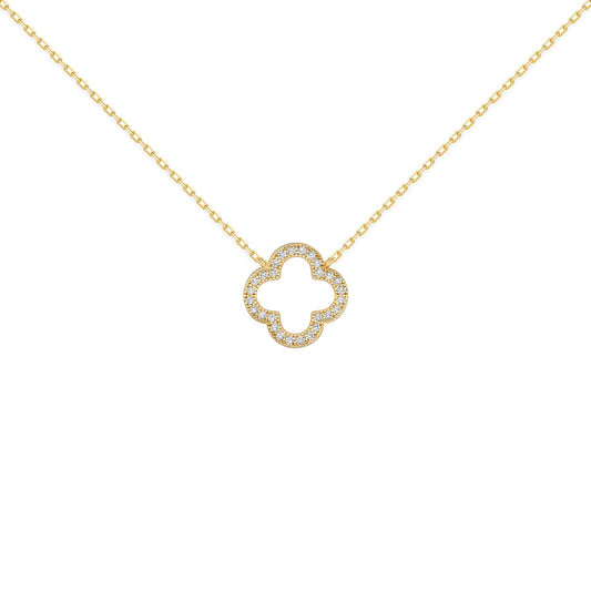 Gold-plated Silver CZ Clover Halo Lucky Charm Necklace 16-18" - ANC097-GP