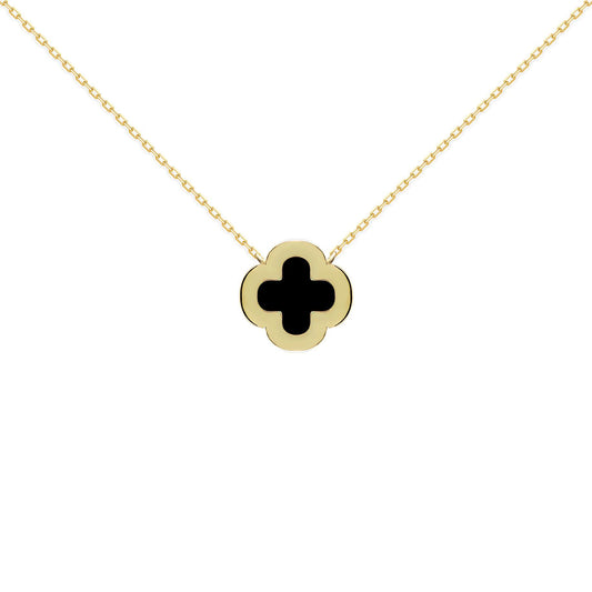 Gold-plated Silver Clover Onyx CZ Lucky Charm Necklace 16-18" - ANC102-GP