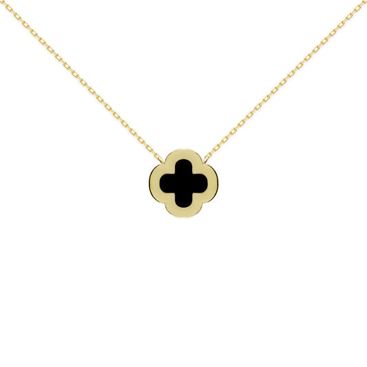 Gold-plated Silver Clover Onyx CZ Lucky Charm Necklace 16-18" - ANC102-GP