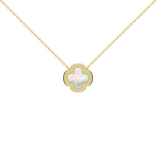 Gold-plated Silver Clover Mother of Pearl CZ Necklace 16-18" - ANC103-GP