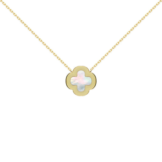 Gold-plated Silver Clover Mother of Pearl CZ Necklace 16-18" - ANC103-GP