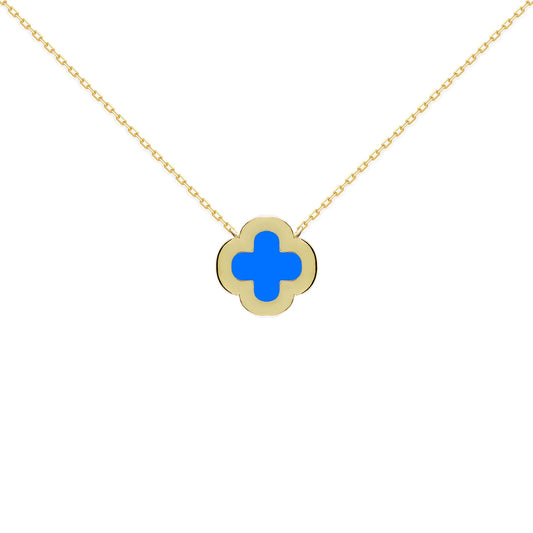 Gold-plated Silver Clover Agate CZ Lucky Charm Necklace 16-18" - ANC104-GP