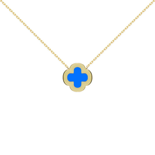 Gold-plated Silver Clover Agate CZ Lucky Charm Necklace 16-18" - ANC104-GP