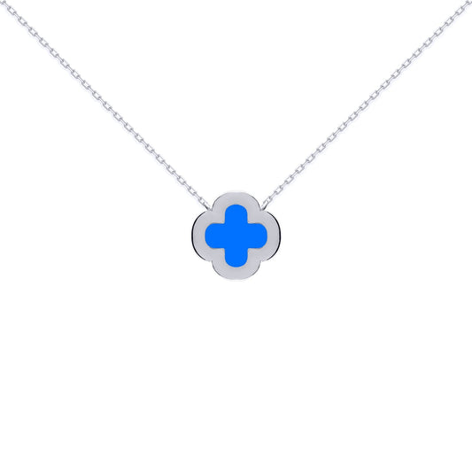 Silver Clover Agate CZ Halo Lucky Charm Pendant Necklace 16-18" - ANC104
