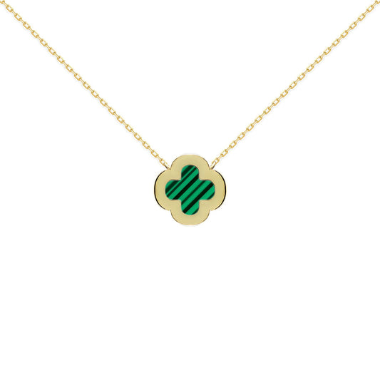 Gold-plated Silver Clover Malachite CZ Charm Necklace 16-18" - ANC105-GP