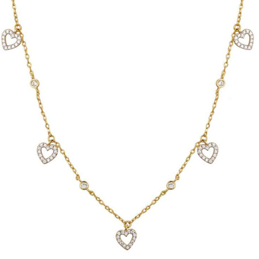 Gold-plated Silver CZ Love Hearts Raindrop Necklace 16.5-18.5" - ANC111-GP