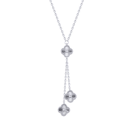 Silver CZ Fluted Charm Dangling Negligee Necklace 16.5-18.5" - ANC116