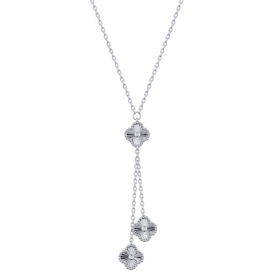 Silver CZ Fluted Charm Dangling Negligee Necklace 16.5-18.5" - ANC116