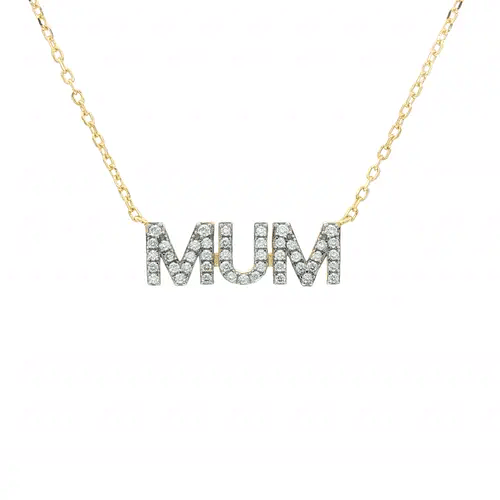 Gold-plated Silver CZ MUM Nameplate Pave Lavalier Necklace - ANC118-GP