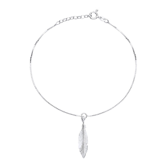 Silver Angel Wing Feather Charm Anklet 30mm 9 + 1 inch - ANK002