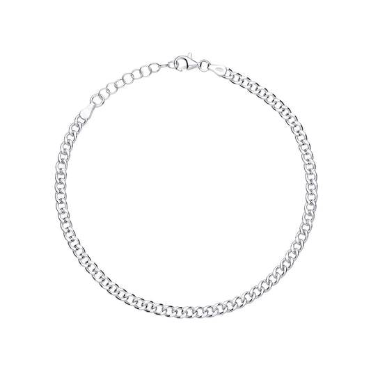 Silver Diamond-cut Curb Chain Ankle Bracelet 4mm 1.5mm 9+1 inch - ANK005