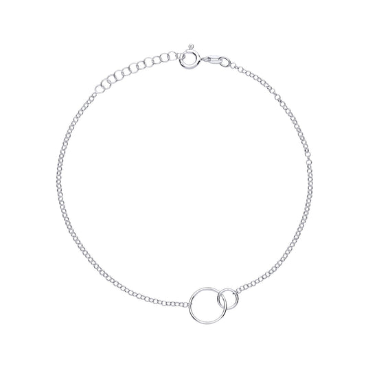 Silver Chinese Linking Rings Ankle Bracelet 12.5mm 0.8mm 9+1 inch - ANK006