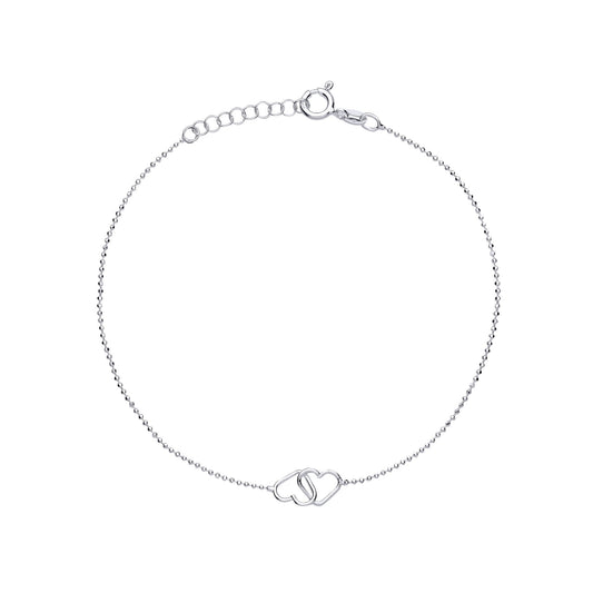Silver Hugging Love Hearts Bead Ankle Bracelet 9+1 inch - ANK009