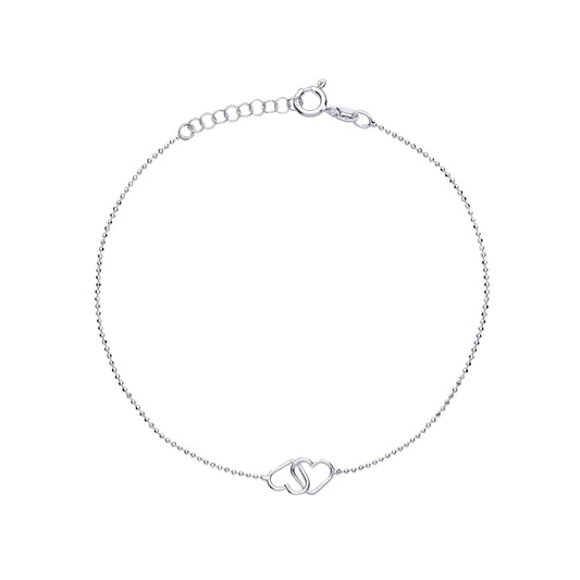 Silver Hugging Love Hearts Bead Ankle Bracelet 9+1 inch - ANK009