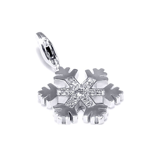 Sterling Silver CZ snowflake Charm Pendant - 18 inch Chain - APD063