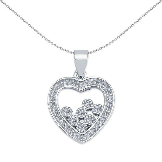 Sterling Silver CZ Happy Floating Gems Love Heart Pendant - APD160