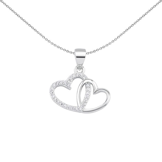 Sterling Silver CZ Entangled Love Hearts Love Heart Pendant - APD162