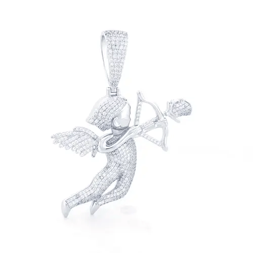 Unisex Silver Round CZ Cupids Arrow Rose Charm Pendant - APD177