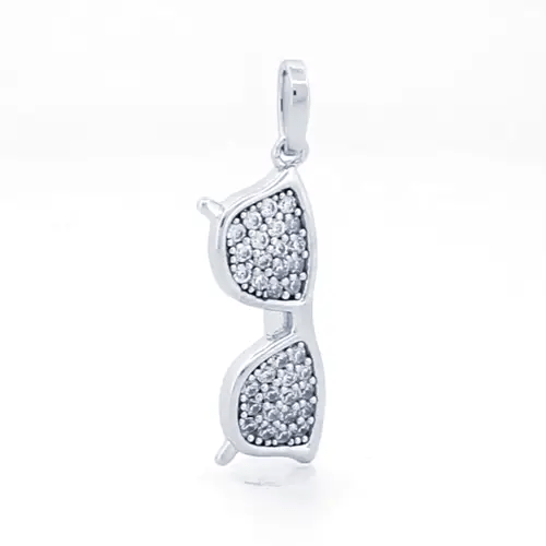 Unisex Silver Round CZ Cool Summer Shady Sunglasses Charm Pendant - APD180
