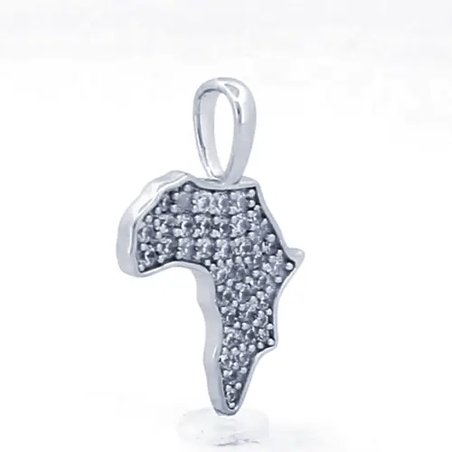 Unisex Silver Round CZ Great Continent of Africa Charm Pendant - APD181