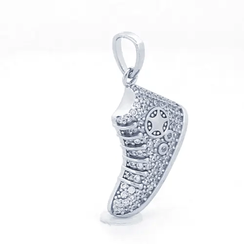 Unisex Silver Round CZ High Top Trainer Charm Pendant - APD184