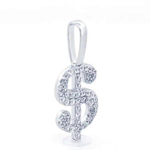 Men's Silver Round CZ Encrusted Dollar Sign Charm Pendant - APD188