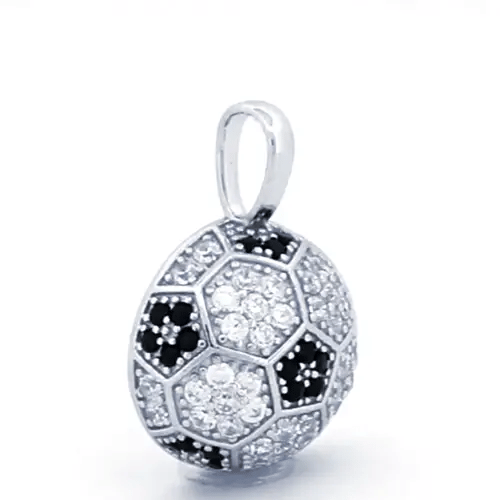 Men's Silver Black CZ 3D Football Soccer Ball Charm Pendant - APD189