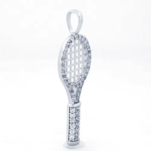 Men's Silver CZ Tennis Badminton Squash Racket Charm Pendant - APD191