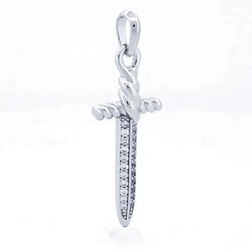Men's Silver Round CZ Twisted Dagger Sword Charm Pendant - APD194