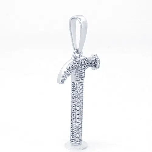 Men's Silver Round CZ Encrusted 3D Hammer Charm Pendant - APD195