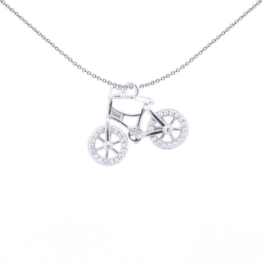 Unisex Silver Round CZ Bicycle Mountain Bike Charm Pendant - APD200