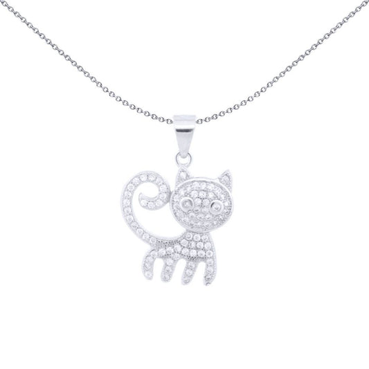 Silver Round CZ Cute Kitty Cat (or Alien) Charm Pendant - APD201