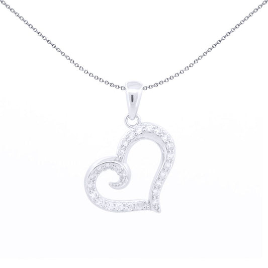 Silver Round CZ Wavy Love Heart Charm Pendant - APD202