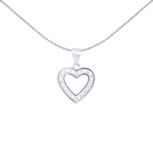 Silver Round CZ Open Channel Love Heart Charm Pendant - APD204