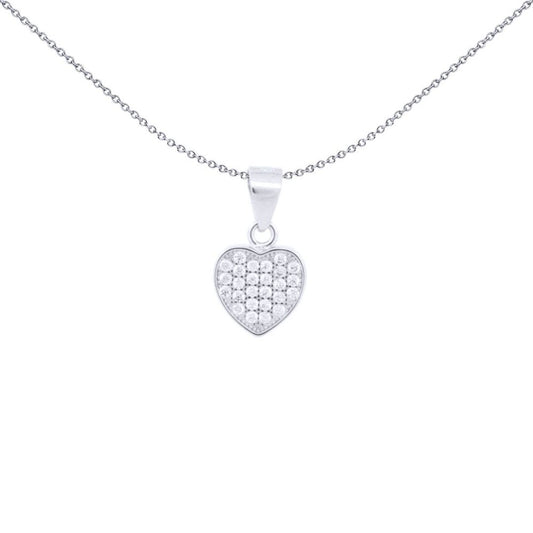 Silver Round CZ Encrusted Love Heart Charm Pendant - APD212