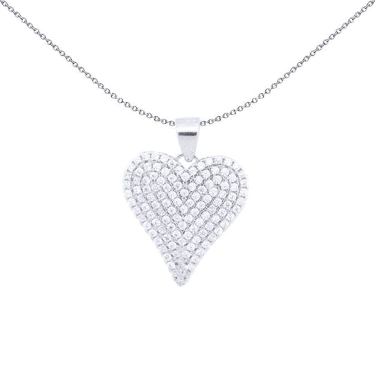 Silver Round CZ Encrusted Love Heart Charm Pendant - APD216