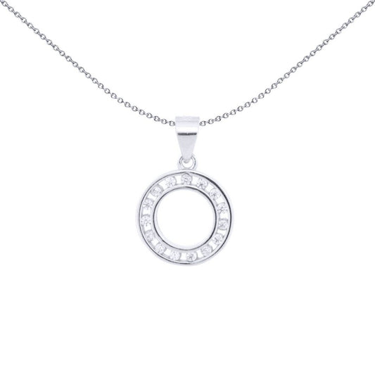 Silver Round CZ Channel Set Circle of Life Charm Pendant - APD218