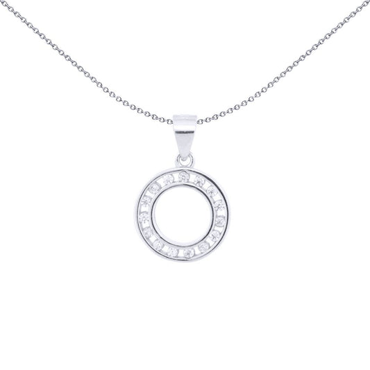 Silver Round CZ Channel Set Circle of Life Charm Pendant - APD218