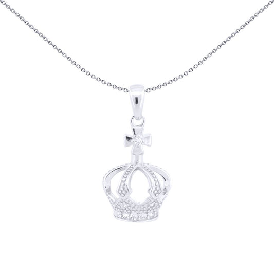 Silver Round CZ Royal King Crown Charm Pendant - APD220