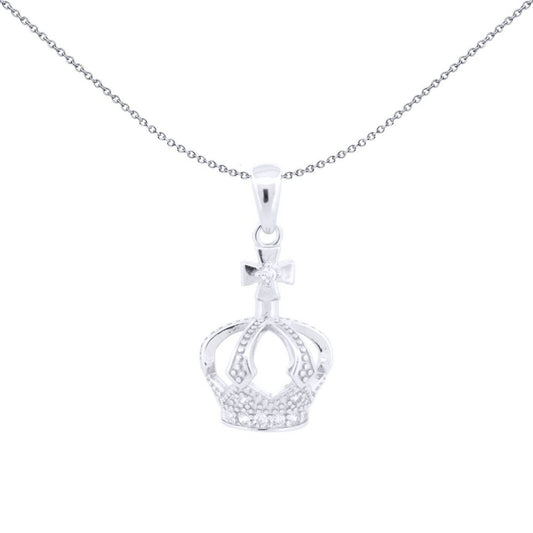 Silver Round CZ Royal King Crown Charm Pendant - APD220