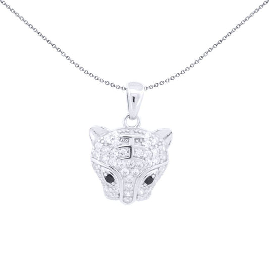 Silver Black Round Brilliant CZ Encrusted Tiger Cub Charm Pendant - APD222