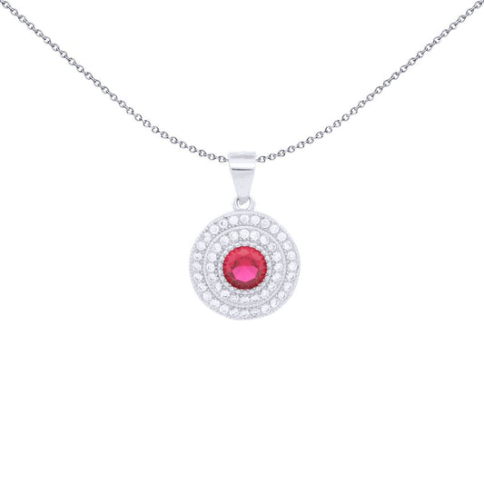 Silver Red CZ Double Halo Solitaire Bullseye Charm Pendant - APD226R