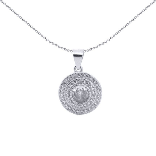 Silver Round CZ Double Halo Solitaire Bullseye Charm Pendant - APD226W