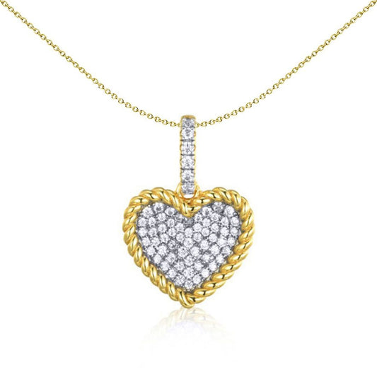 Gold-plated Silver CZ Rope Edge Love Heart Charm Pendant - APD227