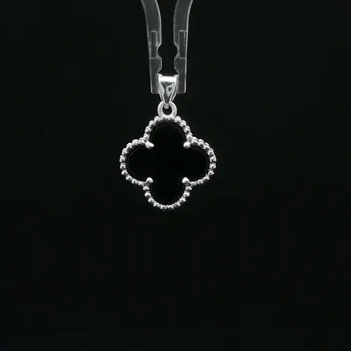 Silver Black Clover Onyx Lucky Clover Charm Pendant - APD229