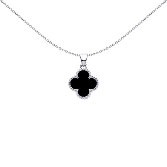 Silver Black Clover Onyx Lucky Clover Charm Pendant - APD229