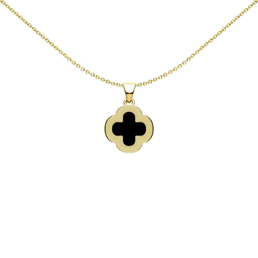 Gold-plated Silver Black Clover Onyx CZ Halo Lucky Charm Pendant - APD233-GP