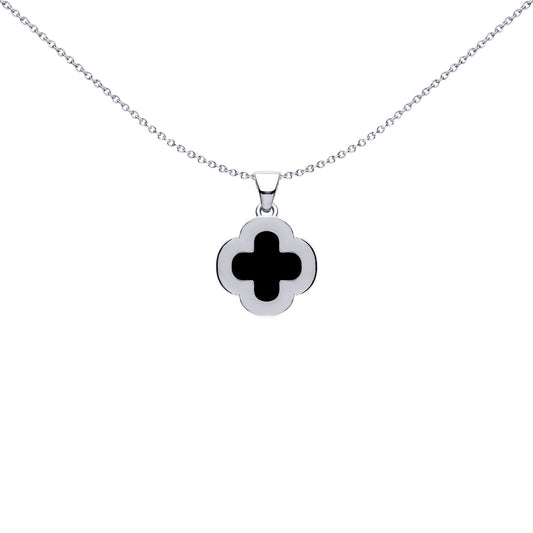 Silver Black Clover Onyx CZ Halo Lucky Charm Pendant - APD233