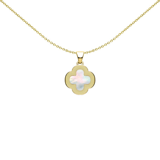 Gold-plated Silver Clover MOP CZ Halo Lucky Charm Pendant - APD234-GP